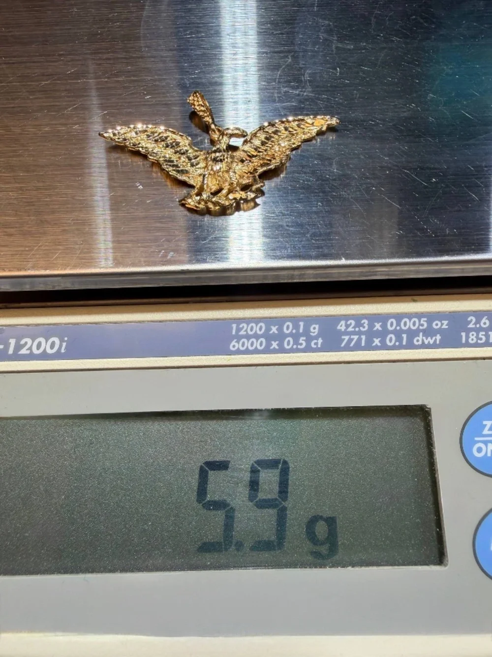 14k Yellow Gold Flying American Eagle Bird Diamond Cut Charm Pendant Handmade